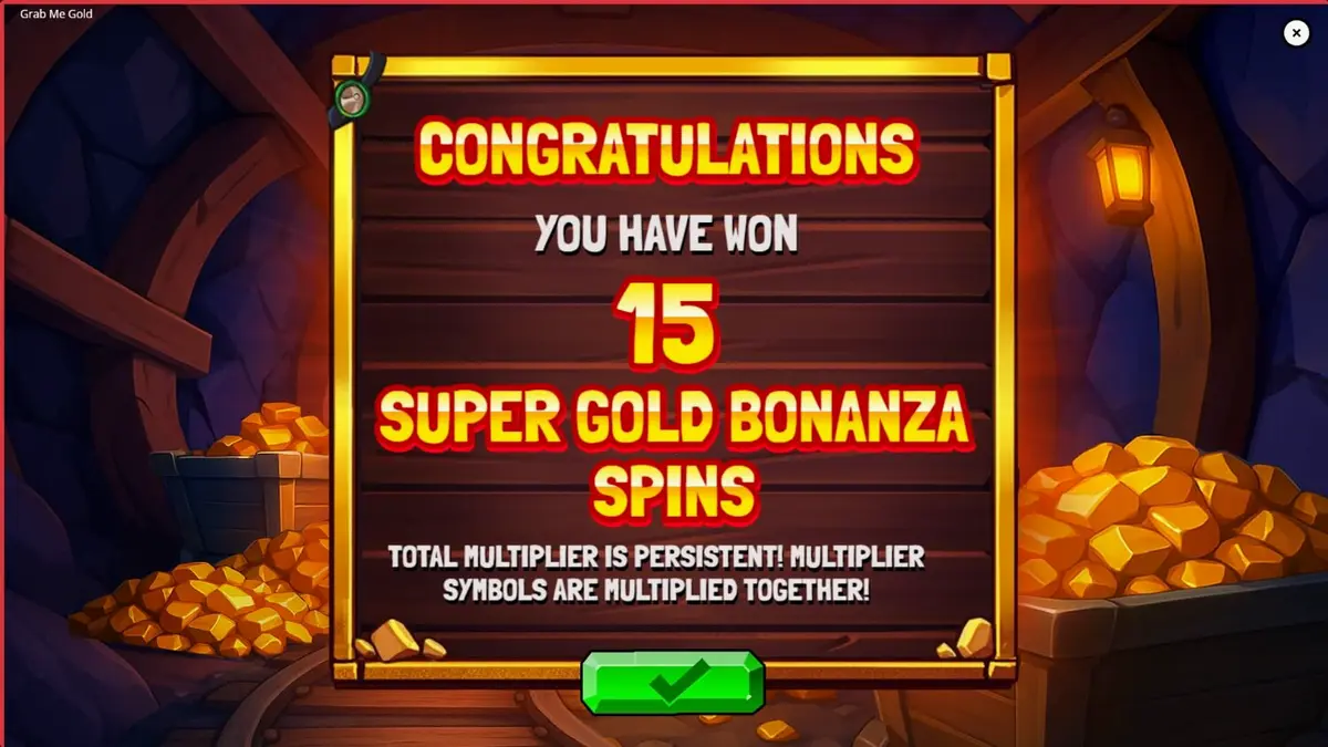Tampilan visual slot Grab Me Gold dengan tema tambang emas dan peralatan pertambangan